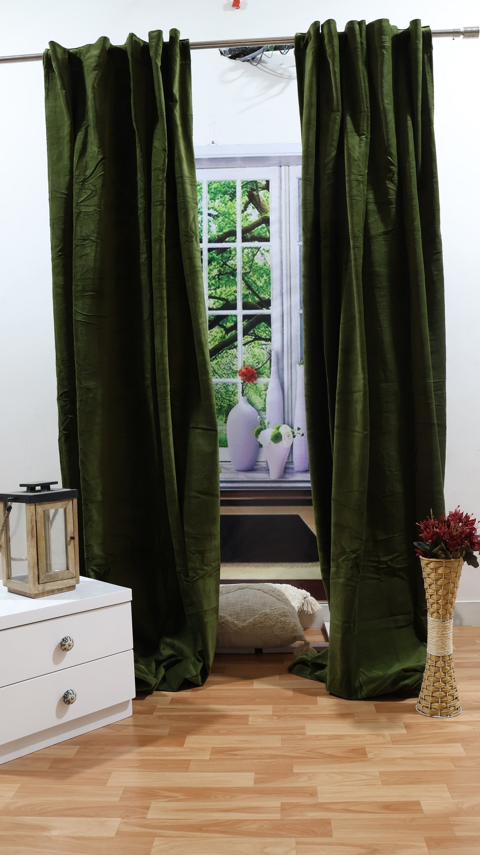 5 Color Olive Green Velvet Blackout Curtains Long Velvet Curtain Drape ...