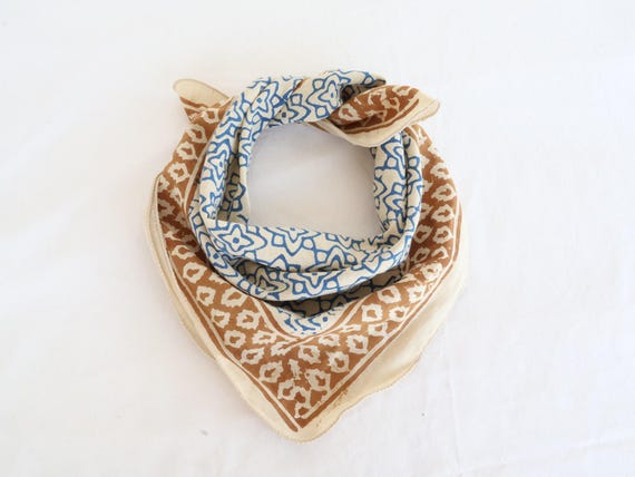 Blue Brown Pure Cotton Bandanas, Large Bandana Scarf Boho  display picture 1