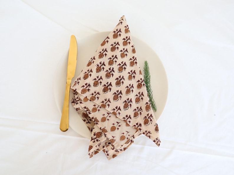 Patterned Napkins 50 Pcs Brown Floral Patterned Napkin Block Printed Cloth Table Napkins ...