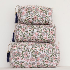 100 Design Quilted cosmetic bag - Block print bags - Set of 3 cosmetic pouches - Wash bags Toiletry bag colorful - Cosmetic bags for women