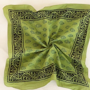 Moss Green Block print bandanas Bohemian Style Cotton Neck Scarf 100%Organic Cotton Soft bandana, Women Bandana, bandana,