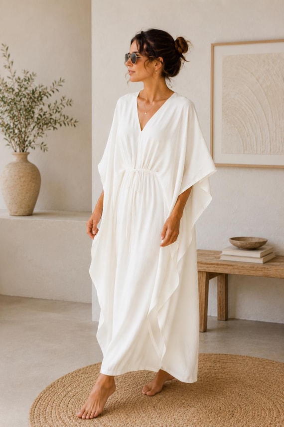white kaftan beach dress Cotton | Maxi Caftan for Women | Boho Cover up | Minimalist Cotton Long Dress | V-neck Resort Wear | Modest Tunic Womens kaftan Color:Blue O/S New Styles by Chic YC 2026-09-19 Majestic Blue Medieval Gown front design Relaxed short