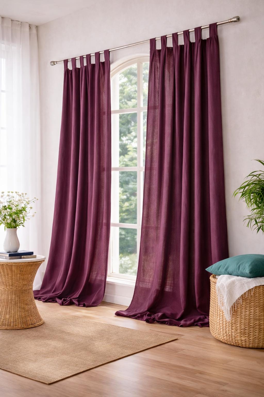 Bagaille CURTAIN ★ CANVAS PLUM Plum Purple Linen Curtains Lightweight Semi Sheer Linen Drapes Tab