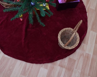 9 Color RedWine Christmas Tree Skirt Velvet Tree Skirt  Boho Xmas Tree Mat Holiday Farmhouse Decorations Rustic Luxury Tree Decore Skirt