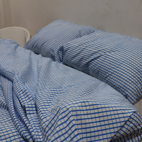 Blue Gingham Bedding Set Blue Cotton Bedding Twin Twin XL Duvet Cover Queen Bedding Full Bedding King Bedding Plaid Dorm Cotton Check Duvet