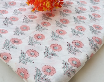 Beautiful Red Rose Hand Block Print India fabric Fabric by the yard, Floral Block Print, Women Dress sewing fabric, Indian printed textiles