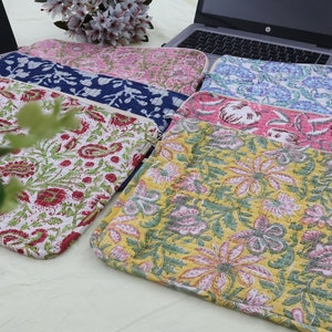 Quilted MacBook Pro Laptop Sleeves - 16 Inch iPad Air Pro Case - Floral Laptop Sleeve - Blockprint Cotton Bags - Laptop Sleeve - Laptop Bag
