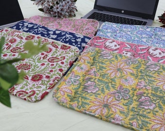 Gesteppte MacBook Hülle - 16 Zoll iPad Air Pro Case - Gesteppte Laptoptasche mit Blumenmuster - Blockprint Baumwolltaschen - Laptoptasche - Laptoptasche