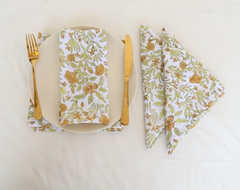 100 Pcs Yelllow Green Hand Block Printed Napkin  Cotton Napkins Eco Earth Friendly Reusable Napkins Reusable Table Cloth Wholesale Napkins