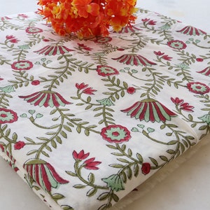 Tissu par mètre, vêtements pour femmes, imprimé main, tissu indien, tissu indien 100 % pur coton, imprimé moghol, imprimé coton doux