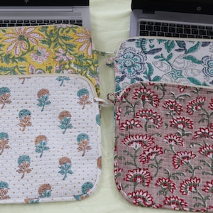 Quilted Laptop Sleeve 13 Inch/ MacBook Pro Air 13&quot;, 16&quot; Case/ iPad Case/ iPad Accessories/ Cotton Block Print Laptop Bag/ Laptop Tablet Case