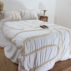3 Piece New Tufted Cotton Duvet Cover Set, White/Ivory Duvet Cover With Pillowcases, King/Queen/Twin Custom Size Quilt Comforter Cover Set,