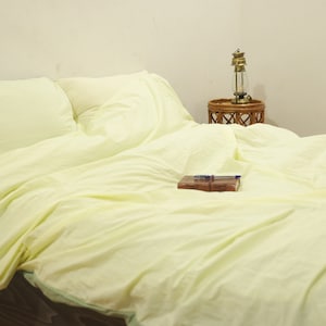 Light Yellow Cream Color Bedding Sets Solid Queen Duvet Cover + Pillow Cases Cotton Minimalist Soft Twin Comforter Covers Full Quilt Cover