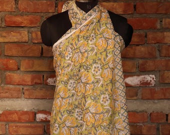 Hand Block Print Cotton Sarong | Indian cotton Scarves, Sarong | Beach Wrap Pareo, Long Scarf, Large Sarong | beachwear Beach Sarongs
