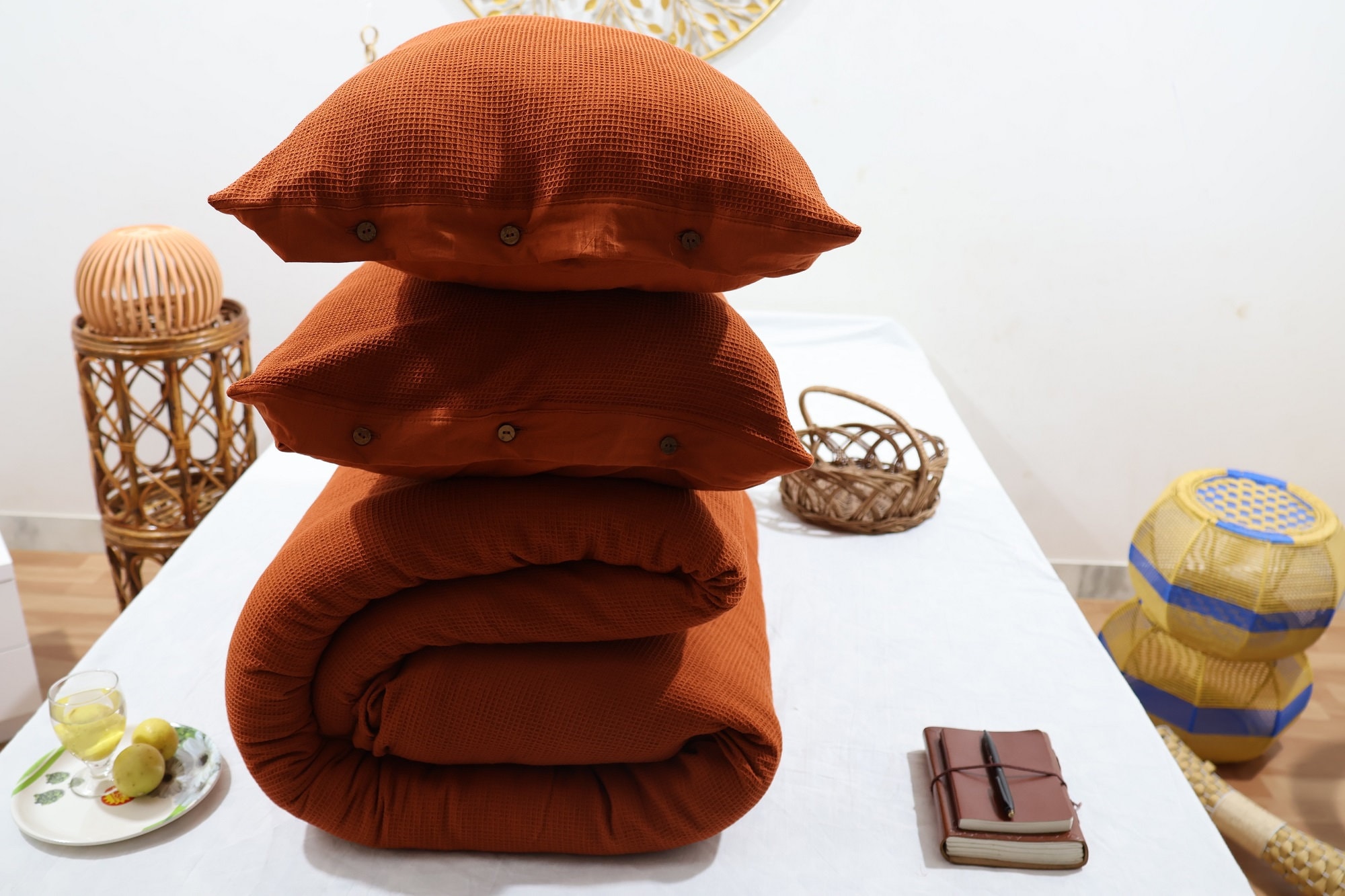 Redwood Waffle Bedding Set / Minimalist Waffle Cotton Duvet Cover