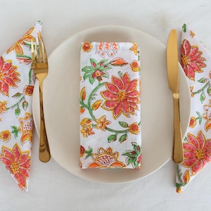 200 Pcs Hand Printed Cotton Napkin Wedding,Party Napkins Boho Napkin Cotton Table Napkins Handmade wedding Kitchen Napkins  Flower Napkins