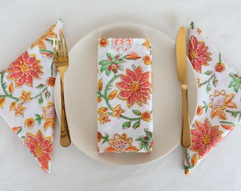 200 Pcs Hand Printed Cotton Napkin Wedding,Party Napkins Boho Napkin Cotton Table Napkins Handmade wedding Kitchen Napkins  Flower Napkins