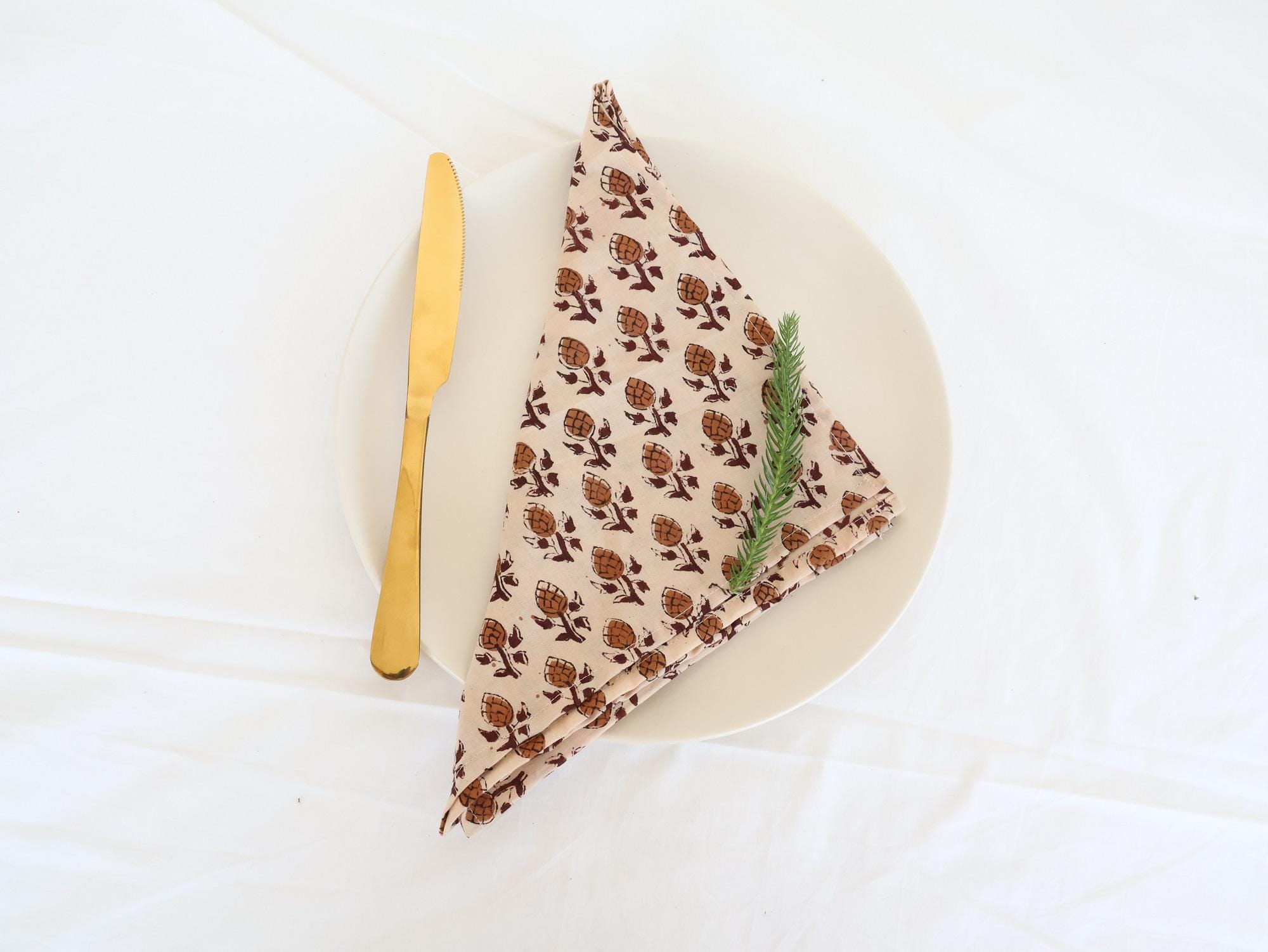 Patterned Napkins 50 Pcs Brown Floral Patterned Napkin Block Printed Cloth Table Napkins ...