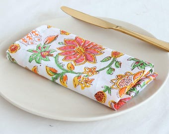 100 Pcs Hand Printed Cotton Napkin Wedding,Party Napkins Boho Napkin Cotton Table Napkins Handmade wedding Kitchen Napkins  Flower Napkins