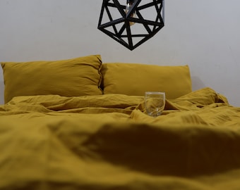 Yellow Mustard Cotton Duvet Cover Softened Quilt Cover Custom Duvet Cover, pillowcases 100% organic Cotton Twin Full Queen Double King Duvet