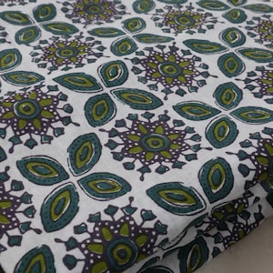 Olive green Indian Floral Hand Block Printed 100% Cotton clothing sewing Fabric  Curtains Pillows Cushions Duvet Covers  by the Yard Fabric