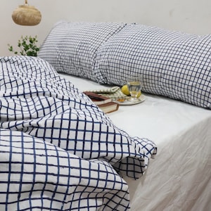 Linen Gingham Bedding Sets Plaid Duvet Cover Set King Queen Full Check Duvet Covers College Dorm Duvet Cover Twin Full Queen Check Beddingg