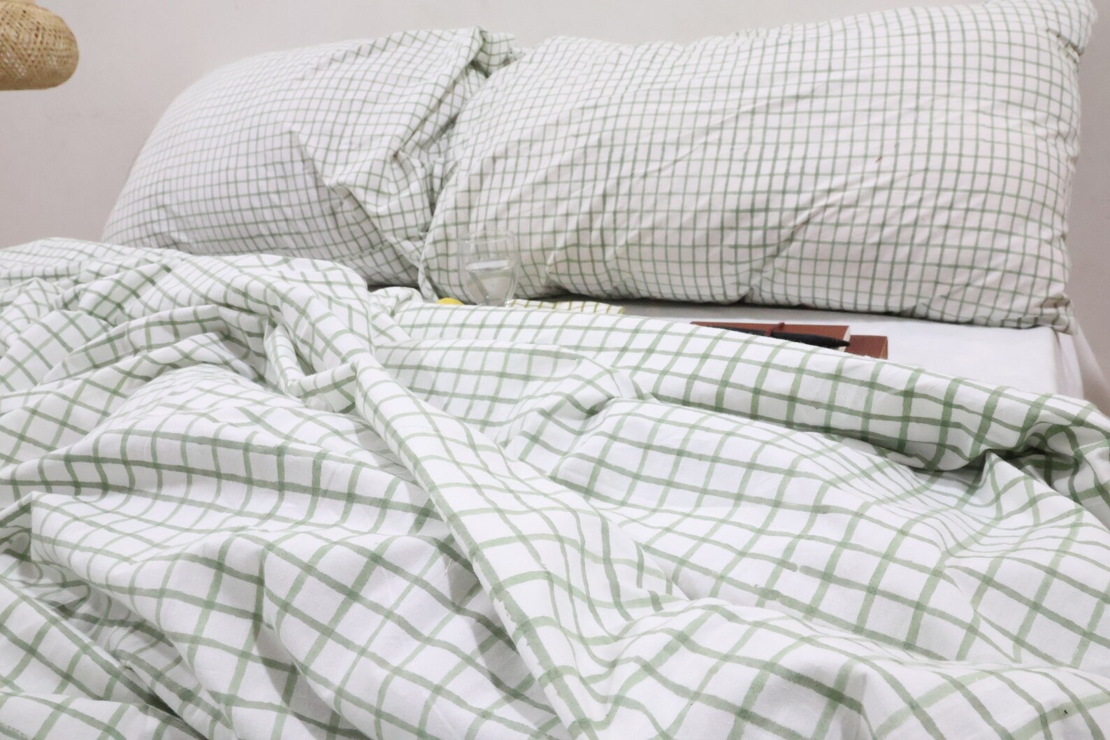 Sage Green Linen Gingham Bedding Plaid Duvet Cover King Queen Full ...