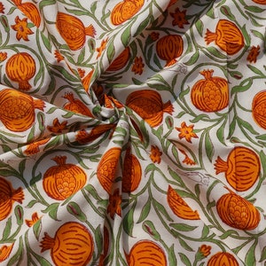 Floral Print Fabric By The Yard Indian Hand Block Printed Cotton Fabric, Sewing Clothing Fabric Quilting and Crafting Fabrics Women's Fabric