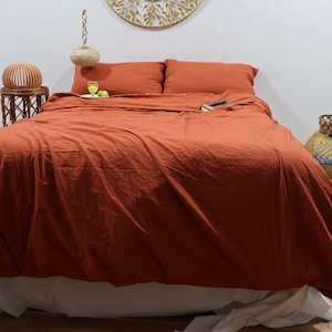 Rust Orange Linen Duvet Cover 3 Piece Linen Bedding Set Pillowcases Stonewashed Linen Bedcover Soft Linen Quilt Donna Cover King Bedding
