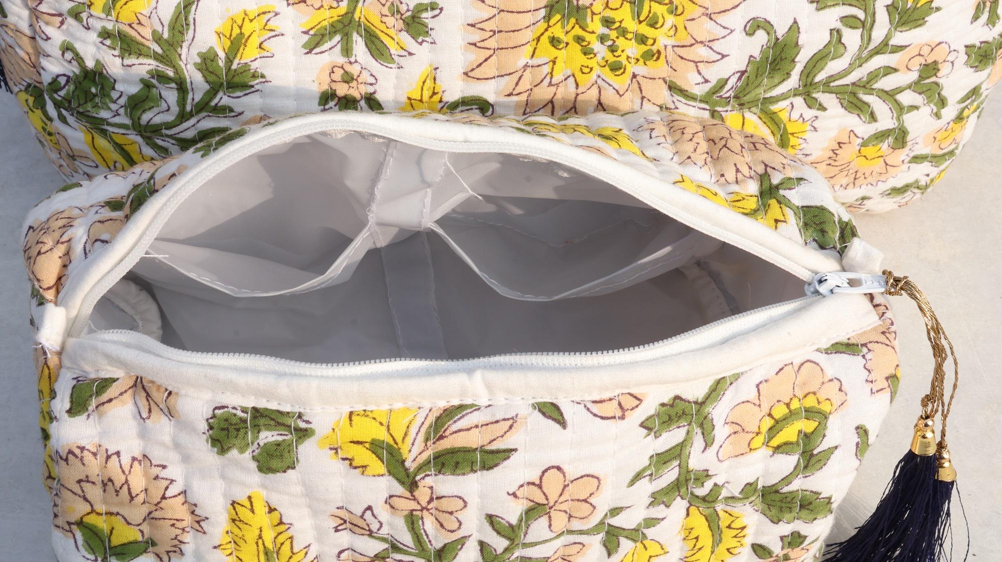 D Trousse de maquillage matelassée en coton - Grande trousse de