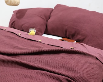 3 Color Plum Linen Duvet covers Waffle Bedding Set Minimalist waffle cotton Duvet cover win Full Queen Duvet Cover Waffle King Duvet Cover