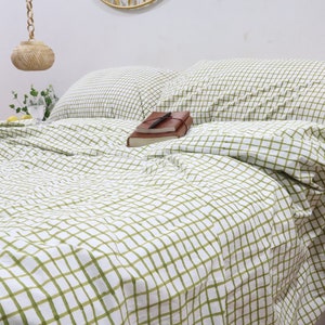 Moss Green Plaid Duvet Cover King Queen Full Check Duvet Covers Linen Gingham Bedding Sets Dorm Duvet Cover Twin Full Queen Check Bedding