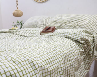 Moss Green Plaid Duvet Cover King Queen Full Check Duvet Covers Linen Gingham Bedding Sets Dorm Duvet Cover Twin Full Queen Check Bedding