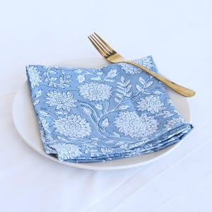 100 Stück staubig blau bedruckte Servietten aus reiner Baumwolle Servietten Handblock Hochzeit Servietten Eco / Earth freundliche wiederverwendbare Servietten Tischdecke Boho Servietten