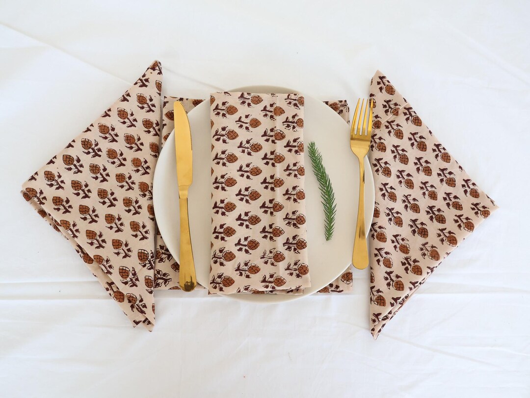 Patterned Napkins 50 Pcs Brown Floral Patterned Napkin Block Printed Cloth Table Napkins ...