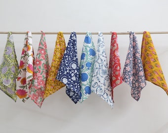 Assorted Napkin Set, Hand Block Printed Napkins, Cotton Dinner Napkins, Eco-Friendly Reusable Cloth Napkins, Beautiful Floral Dinner Napkins