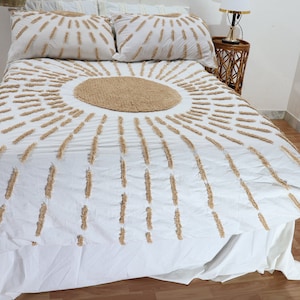Luxury Tufted Duvet Cover 100% Cotton Boho Comforter Cover With Two Pillowcase, Ivory Queen Quilt Cover, Twin Full Custom Cotton Bedding Set