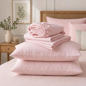 Parure de lit 4 pièces 100 % lin français (1 drap-housse, 1 drap plat, 2 taies d'oreiller) - Draps en lin doux, respirant et lavé