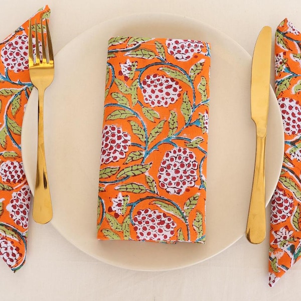100 Stück Rost Orange bedruckte Servietten 100% Baumwolle Servietten Handblock Hochzeit Servietten Eco / Earth freundliche wiederverwendbare Servietten Tischdecke Boho Servietten