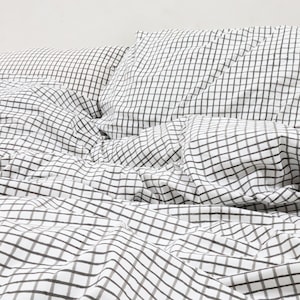 Check Linen Duvet Cover  Grey/White Buttons Cozy Check Bedding Sets Plaid Duvet Cover Set Soft Cotton Gingham Bedding Plaid Duvet Cover Set