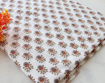 Mughal Print Soft Cotton Block Print Indian 100% Pure Cotton Fabric, Fabric by the Yard, Women's Fabric, Hand Block Print, Indian Fabric