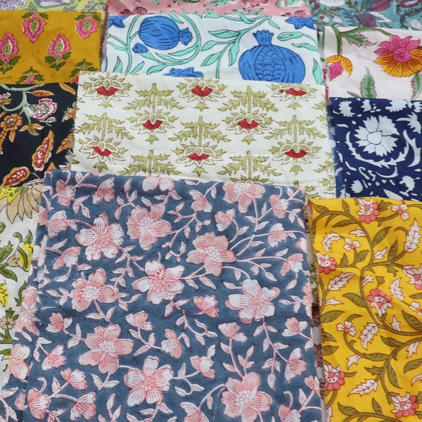 Indian block print Fat Quarter Bundle: Colorful Lot of 10 fat quarters 100% Cotton Quilting Fabric Floral Print Fabrics Quilting Bundle