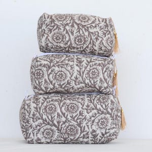 50 Design Set Of 3 Indian block Print Large Toiletry Bag, Colorful Make Up Bag Quilted Fabric Cosmetic Bag Toiletry Travel Pouch Travel Bag
