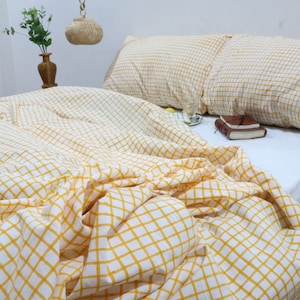 Linen duvet cover gingham Boho duvet cover set King Queen Full Check Duvet Covers Linen Gingham Bedding Duvet Cover Twin Queen Check Bedding