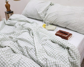 Sage Green Linen Gingham Bedding Plaid Duvet Cover King Queen Full Check Duvet Covers Duvet Cover Full Queen Check Beddingg Comforter cover