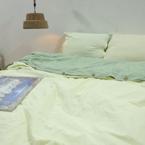 Cotton Sage Green /Yellow Pastel duvet Cover / dual color duvet cover with pillow shames / duvet cover/ boho King duvet cover Christmas Gift