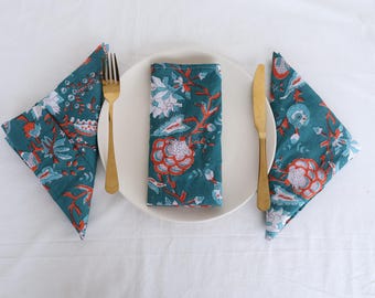 200Pcs Cloth Napkins Hand Block Floral Wedding Cotton Napkins Table Napkin Handmade Kitchen Dining Cocktail Napkins Wholesale Flower Napkins