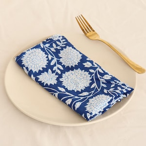 100 pezzi tovaglioli stampati a mano con motivo floreale blu navy, tovaglioli da tavola in cotone, tovaglioli per matrimoni, tovaglioli per feste riutilizzabili ed ecologici