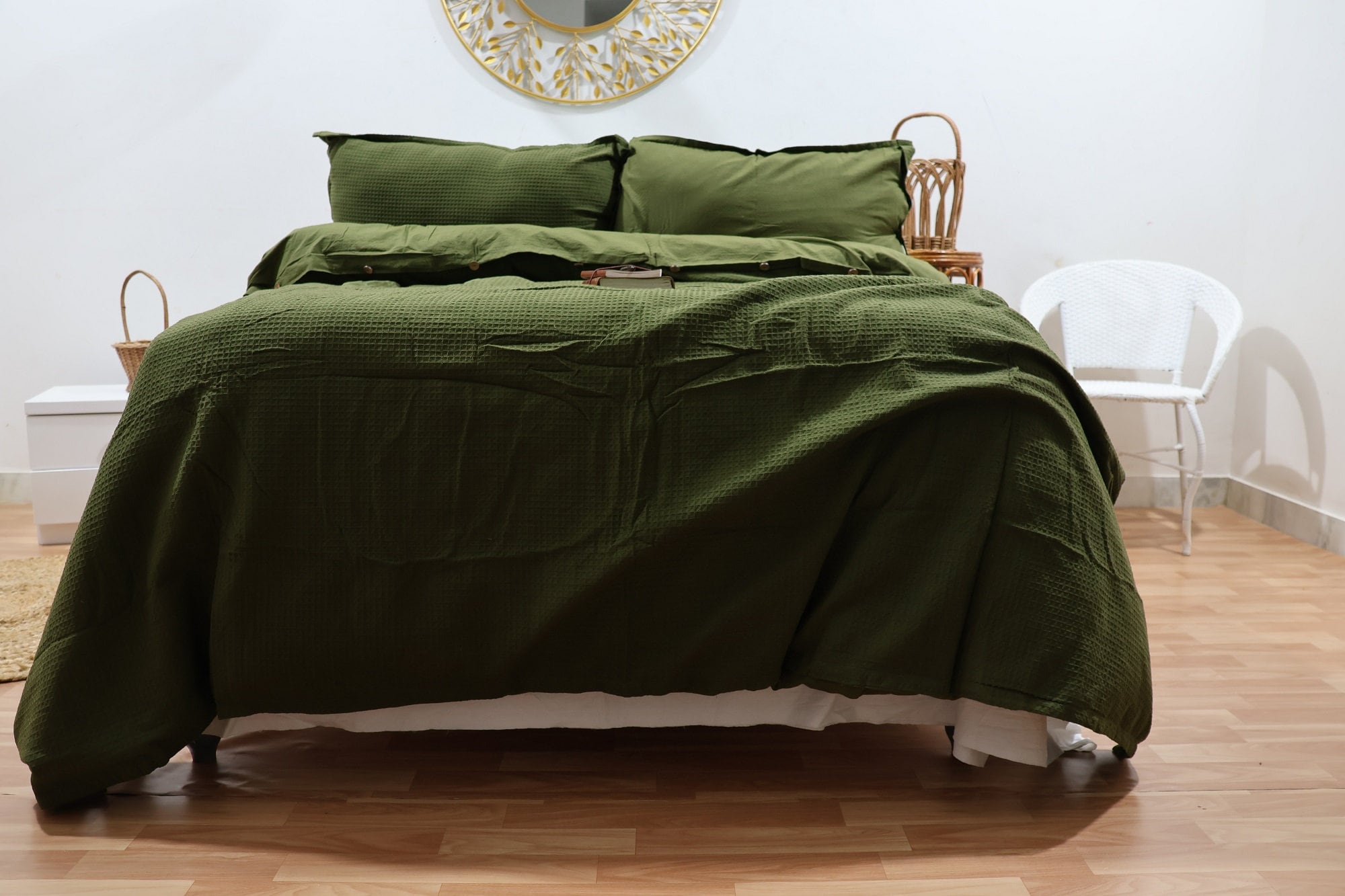 Olive Green Waffle Duvet Cover. Cotton Bedding Set, 100% Cotton duvet  2 Pillow Shams, Comforter & Quilt Cover, Full Queen, King Duvet Cover