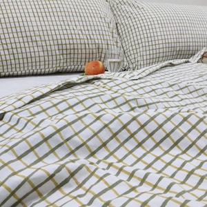 Plaid Duvet Cover Queen/Twin/Full/Single100% Cotton Duvet Covers Dorm Cotton Bedding Duvet Cover Gingham Bedding Plaid Check Duvet Cover Set